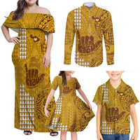 Strong Maui Family Matching Off Shoulder Maxi Dress and Hawaiian Shirt Good Living Hawaii with Shaka Sign Kakau Tribal Gold LT9 - Polynesian Pride