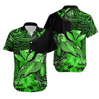 Matching Outfit For Couples Hawaii Monk Seal Puletasi Dress and Hawaiian Shirt Polynesian Kakau With Kanaka Green LT14 - Polynesian Pride