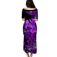 Matching Outfit For Couples Hawaii Monk Seal Puletasi Dress and Hawaiian Shirt Polynesian Kakau With Kanaka Purple LT14 - Polynesian Pride