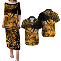 Matching Outfit For Couples Hawaii Monk Seal Puletasi Dress and Hawaiian Shirt Polynesian Kakau With Kanaka Gold LT14 Gold - Polynesian Pride