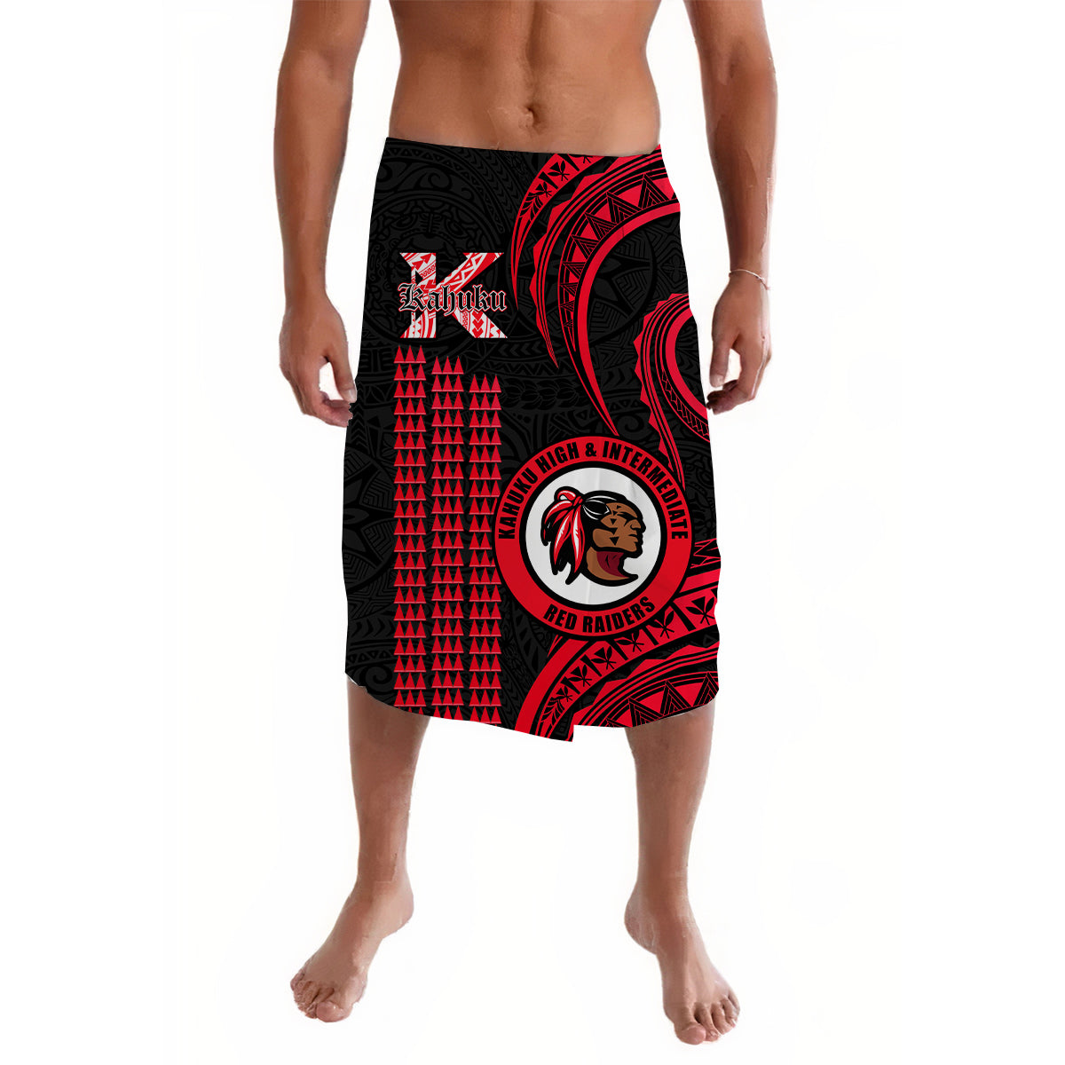 Hawaii Kahuku High And Intermediate School Lavalava Polynesian Kakau Pattern LT14 Red - Polynesian Pride