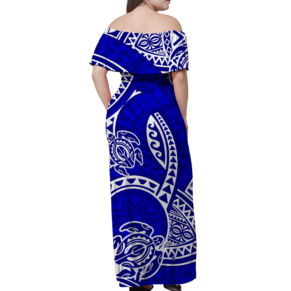 Hawaii Off Shoulder Long Dress Hawaiian Tribal Honu Blue Version LT14 - Polynesian Pride Hawaii Off Shoulder Long Dress Hawaiian Tribal Honu Blue Version LT14 - Polynesian Pride