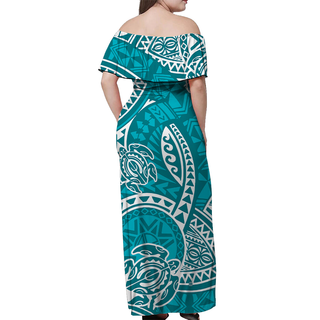 hawaiian long dress Hawaii Off Shoulder Long Dress Hawaiian Tribal Honu Turquoise Version