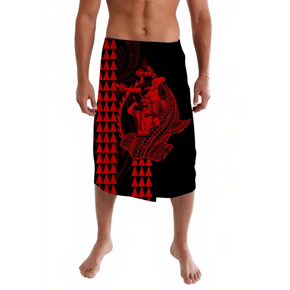 Polynesian Lavalava Hawaiian Warrior and Aloha Girl With Hammerhead Shark Tattoos Red LT6 Lavalava Red - Polynesian Pride LLC
