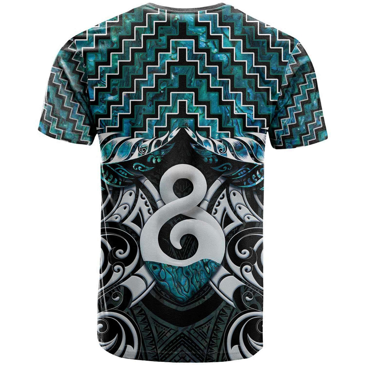 New Zealand Maori T Shirt Poutama Pikorua - Single Twist Turquoise Paua Shell LT05