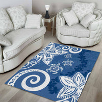 Polynesia Area Rug Blue Tribal Turtle Floral Pattern LT05