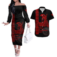 Hawaii Couples Matching Outfits Combo Long Sleeve Dress Kamehameha Day - Red LT6 Red - Polynesian Pride