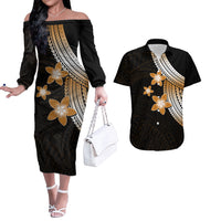 Polynesian Couples Matching Outfits Combo Long Sleeve Dress With Plumeria Flower Gold LT6 Gold - Polynesian Pride