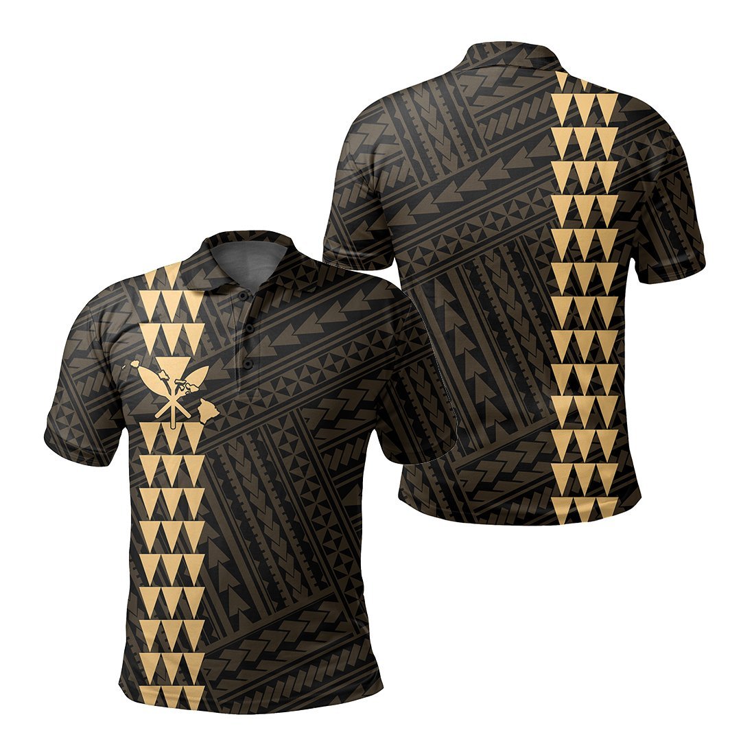 Hawaiian Kakau Polo Shirt - Simple Style Full Color LT6 Unisex Gold - Polynesian Pride