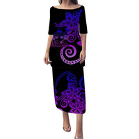 Fiji Plumeria Polynesian Tribal Puletasi Dress - LT12 Long Dress Black - Polynesian Pride