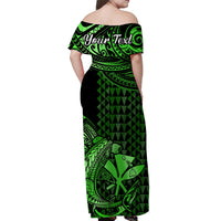 Hawaii Hammerhead Shark Off Shoulder Long Dress Polynesian Kakau With Kanaka Green LT14 - Polynesian Pride