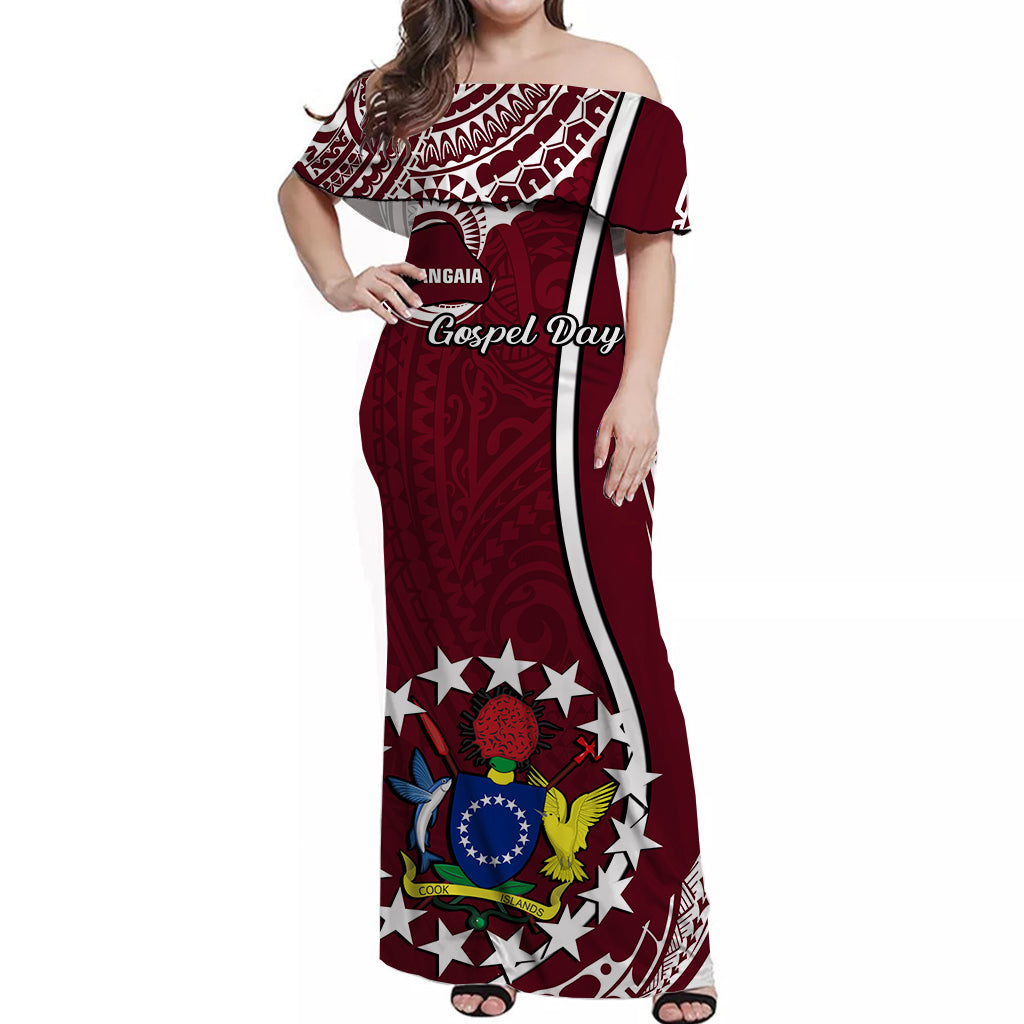 Personalised June 15 Mangaia Gospel Day Cook Islands Off Shoulder Long Dress Maroon Version LT14 Women Maroon - Polynesian Pride