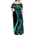 Personalised Cook Islands Off Shoulder Maxi Dress Polynesian Tribal Turquoise Pattern LT14 - Polynesian Pride