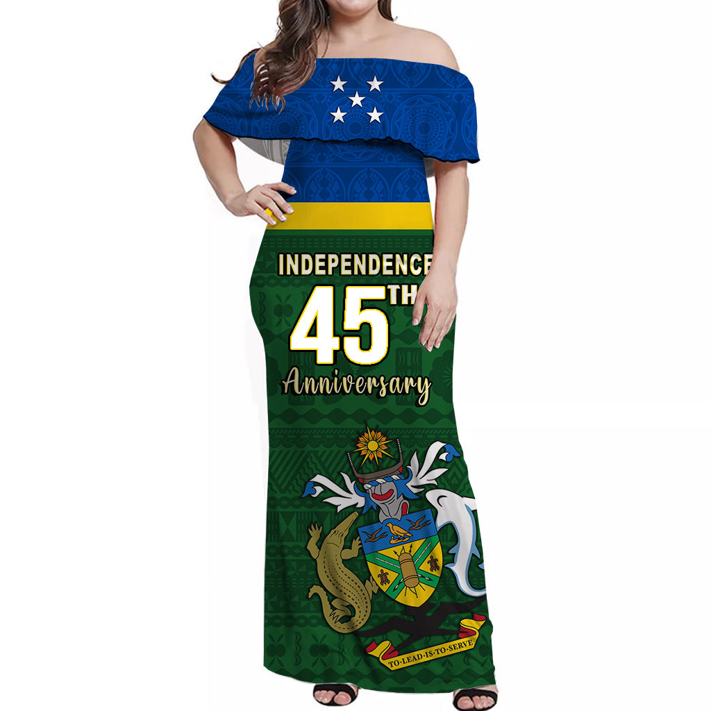 Solomon Islands National Day Off Shoulder Long Dress 45th Independence Day Tapa Pattern LT9 - Polynesian Pride