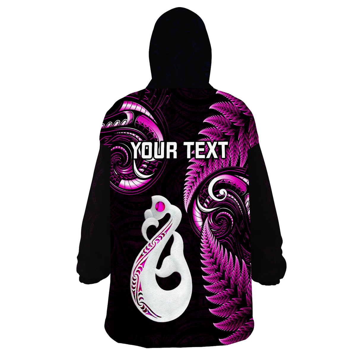 Personalised New Zealand Wearable Blanket Hoodie Aotearoa Silver Fern With Manaia Maori Unique Pink LT14 - Polynesian Pride