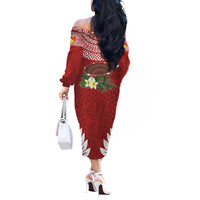 Personalised Tonga Independence Day Off Shoulder Long Sleeves Body Dress Kumete Kava Bowl With Plumeria LT7 - Polynesian Pride