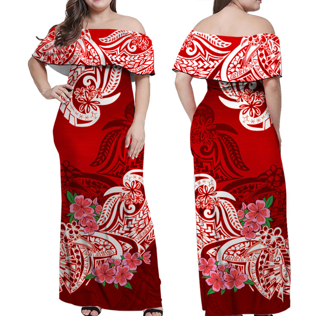 Polynesian Flower Tribal Matching Dress and Hawaiian Shirt Red LT9 - Polynesian Pride