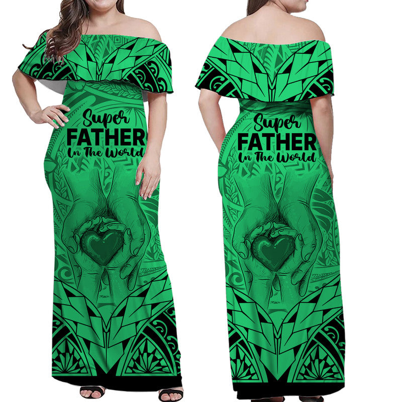 Polynesian Father's Day Gift For Dad Matching Dress and Hawaiian Shirt Super Father In The World Green Polynesian Pattern LT9 - Polynesian Pride