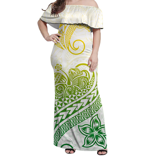 Polynesian Off Shoulders Long Dress Simple Gold No.1 LT6