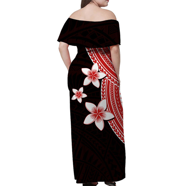 Polynesian Off Shoulder Sweater With Plumeria Flower White LT6 main image 0