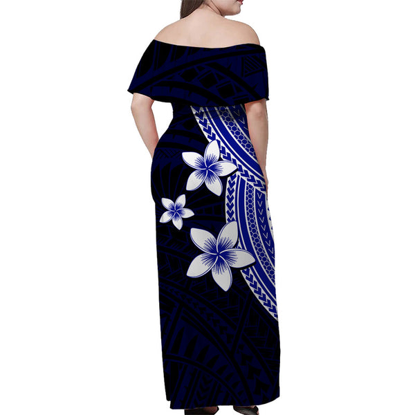 Hawaii King Off Shoulder Long Dress Polynesian Green Style LT6 main image 1