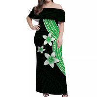 Polynesian Matching Dress and Hawaiian Shirt with Plumeria Flower Green LT6 - Polynesian Pride