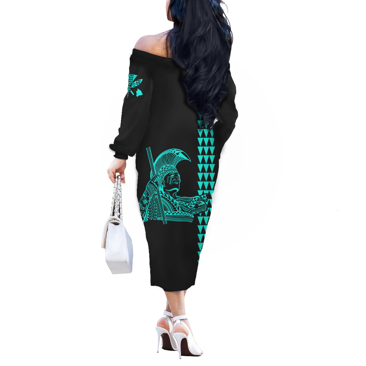 Hawaii Couples Matching Outfits Combo Long Sleeve Dress Kamehameha Day - Green LT6 - Polynesian Pride