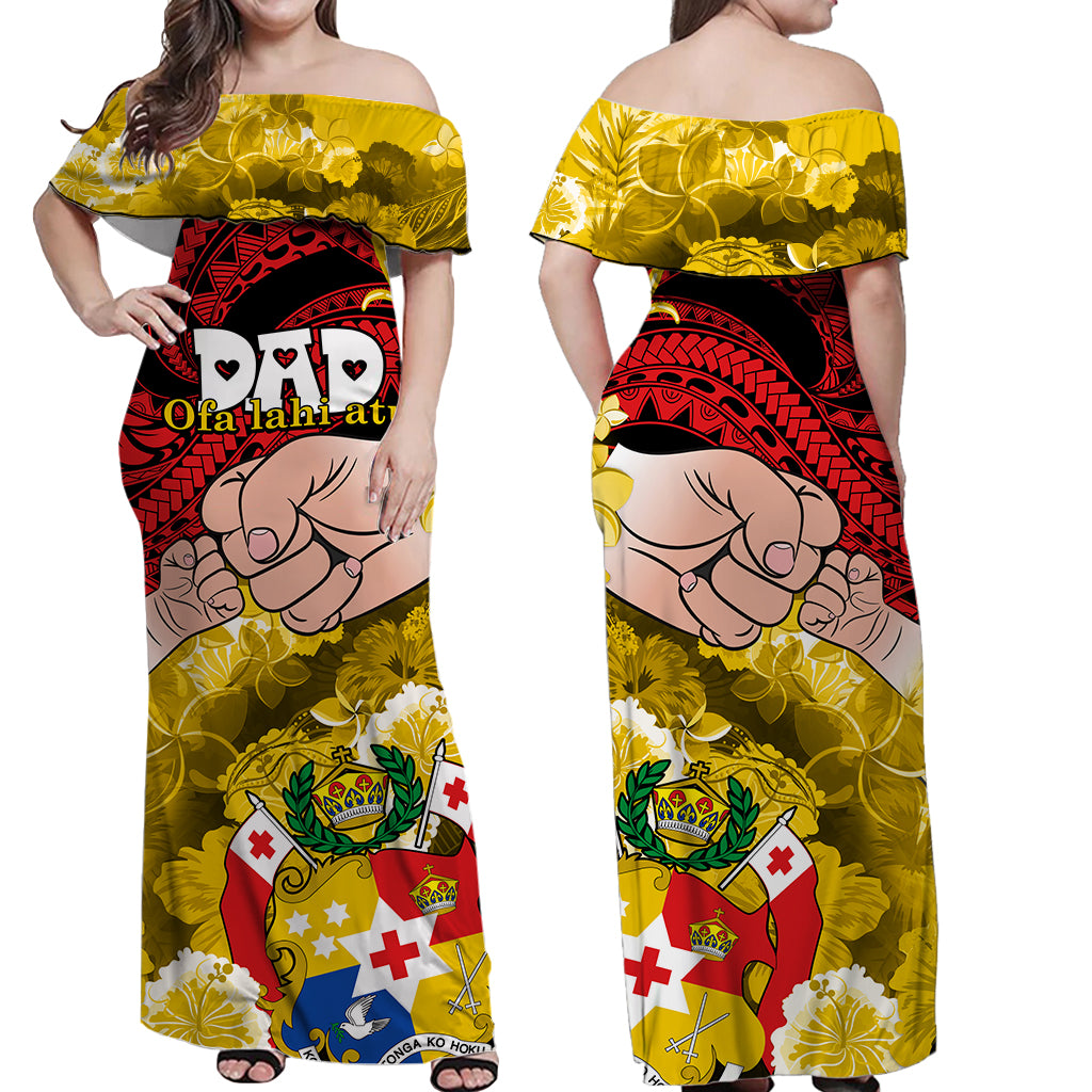 Dads Day Tonga Dad Ofa lahi atu Couple Off Long Dress Polynesian Flowers Tribal LT9 YELLOW - Polynesian Pride
