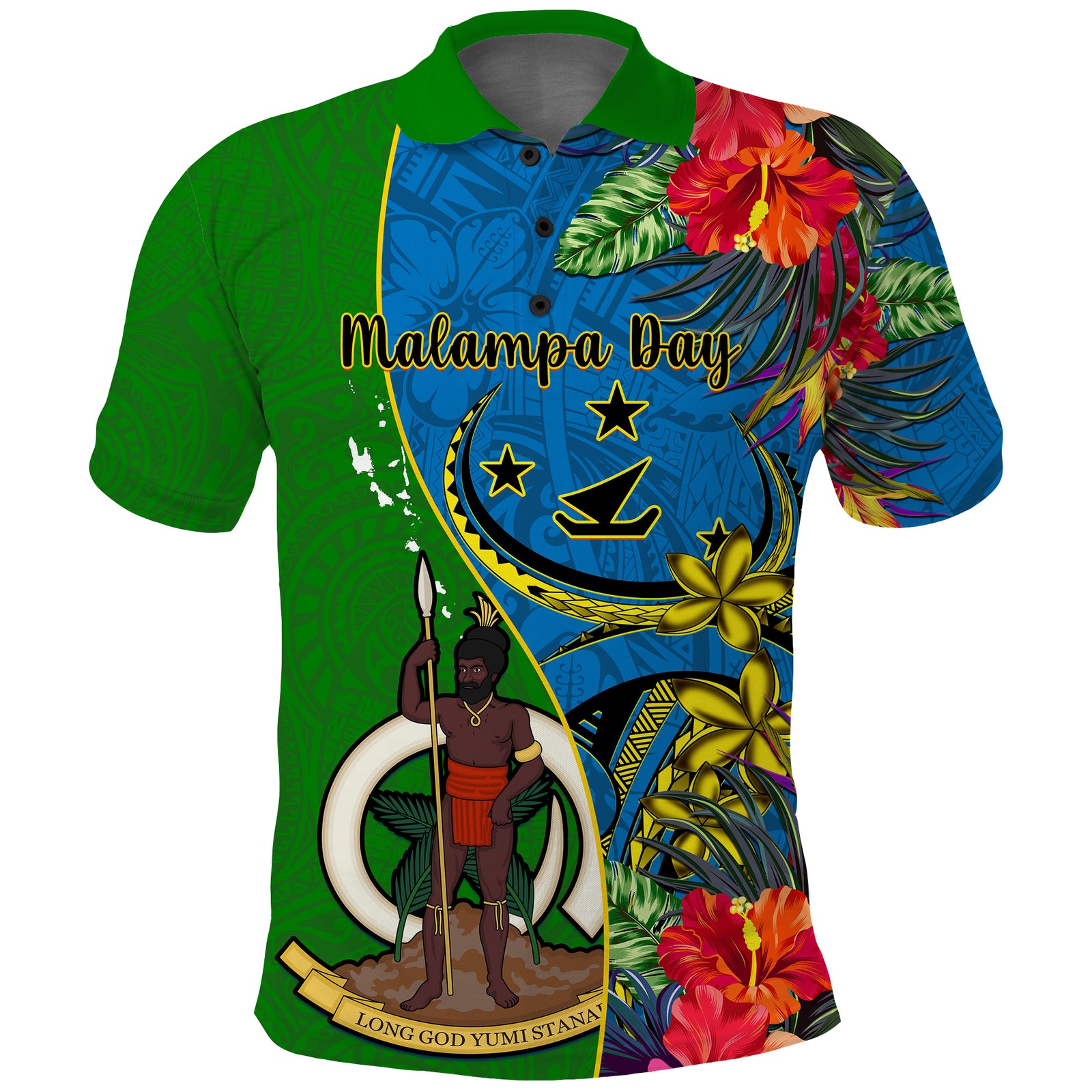 Vanuatu Malampa Day Polo Shirt 2023 Coat Of Arms With Flag Style LT14 Green - Polynesian Pride