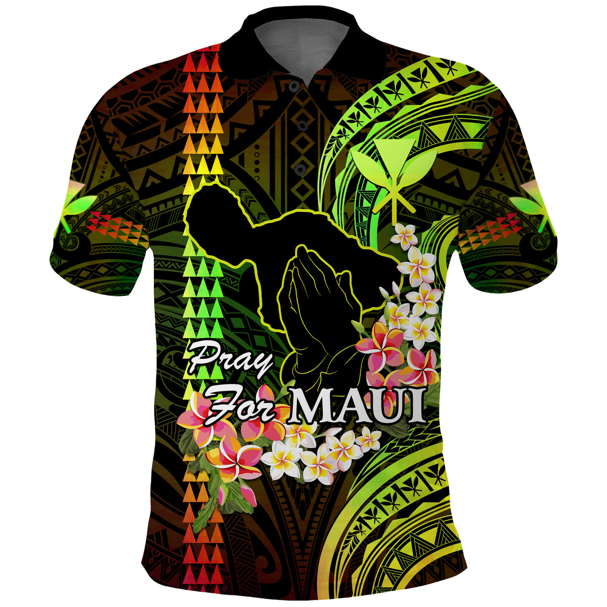 Personalised Hawaii Polo Shirt Pray For Maui Hawaiian Plumeria Pattern Reggae Version LT14 Reggae - Polynesian Pride