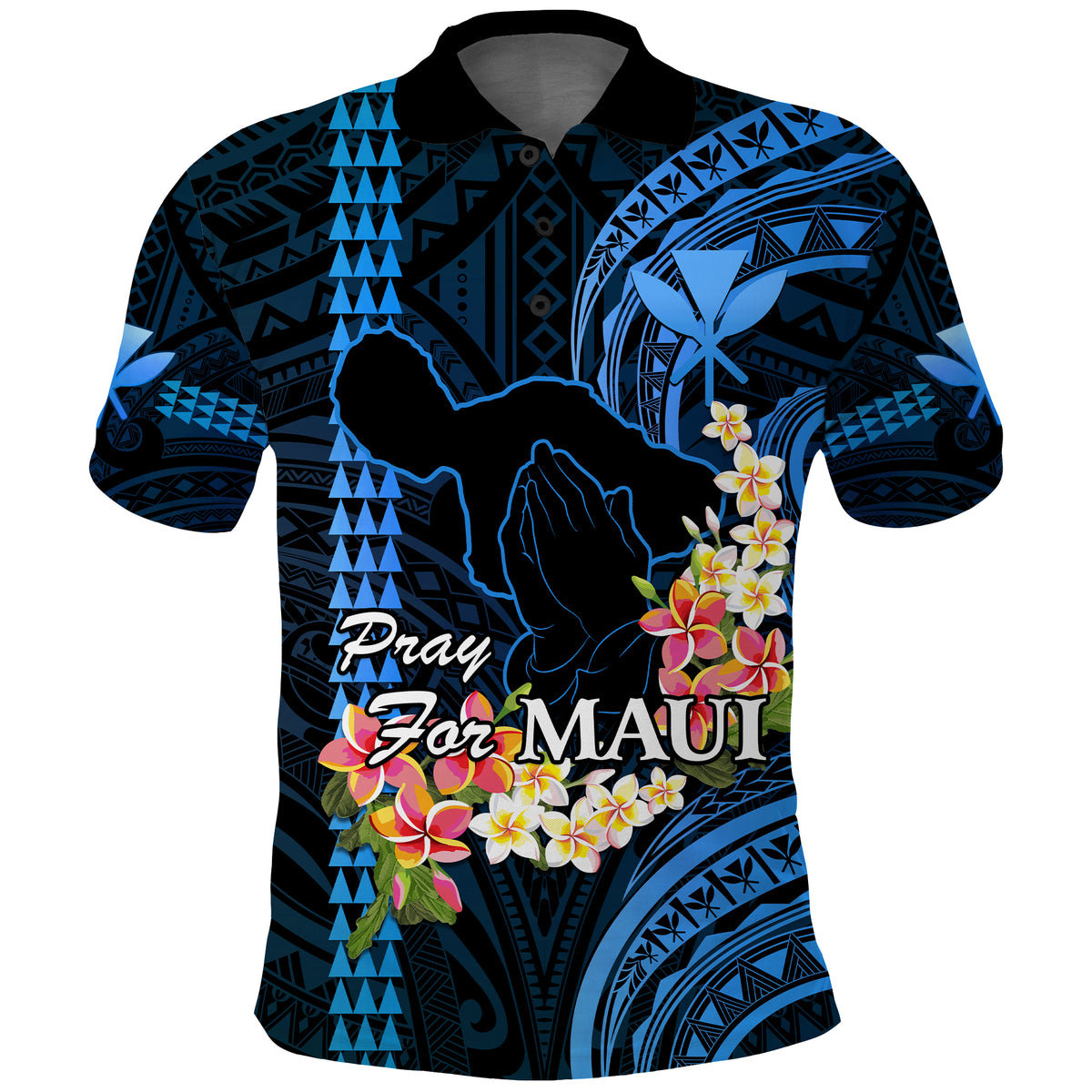 Hawaii Polo Shirt Pray For Maui Hawaiian Plumeria Pattern Blue Version LT14 Blue - Polynesian Pride