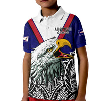 American Samoa Polo Shirt Bald Eagle Mix Polynesian LT13 Kid Blue - Polynesian Pride