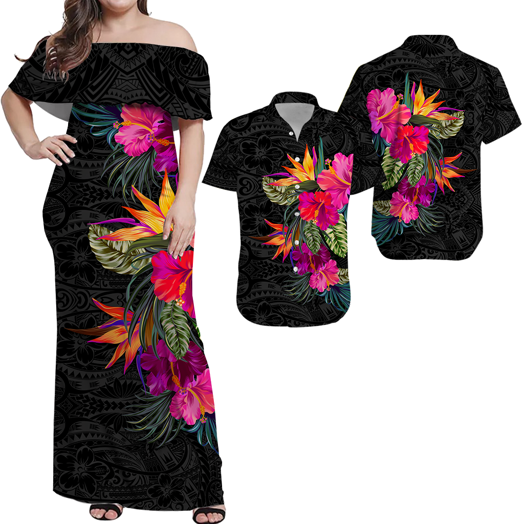 Polynesia Polynesian Hibiscus Tribal Matching Dress and Hawaiian Shirt - LT12 Black - Polynesian Pride