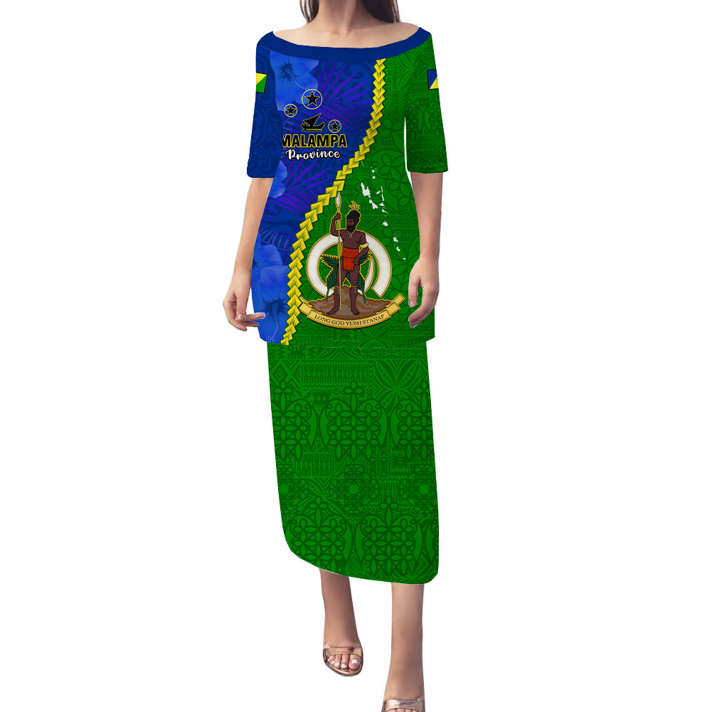 Matching Outfit For Couples Vanuatu Malampa Province Puletasi Dress and Hawaiian Shirt Turtle Sand Drawing Unique Tapa LT14 No Shirt Green - Polynesian Pride