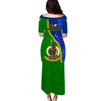 Matching Outfit For Couples Vanuatu Malampa Province Puletasi Dress and Hawaiian Shirt Turtle Sand Drawing Unique Tapa LT14 - Polynesian Pride