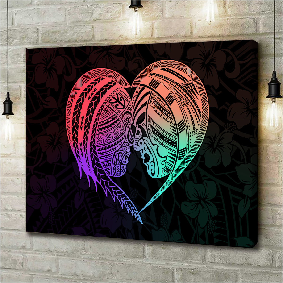 Polynesian Tribal Heart Tattoo Canvas Wall Art Pastel Version LT9 - Polynesian Pride