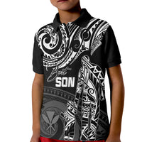 Personalised Polynesian Father's Day Polo Shirt KID Dad & Kid - Kanaka Hawaii LT7 Kid Black - Polynesian Pride