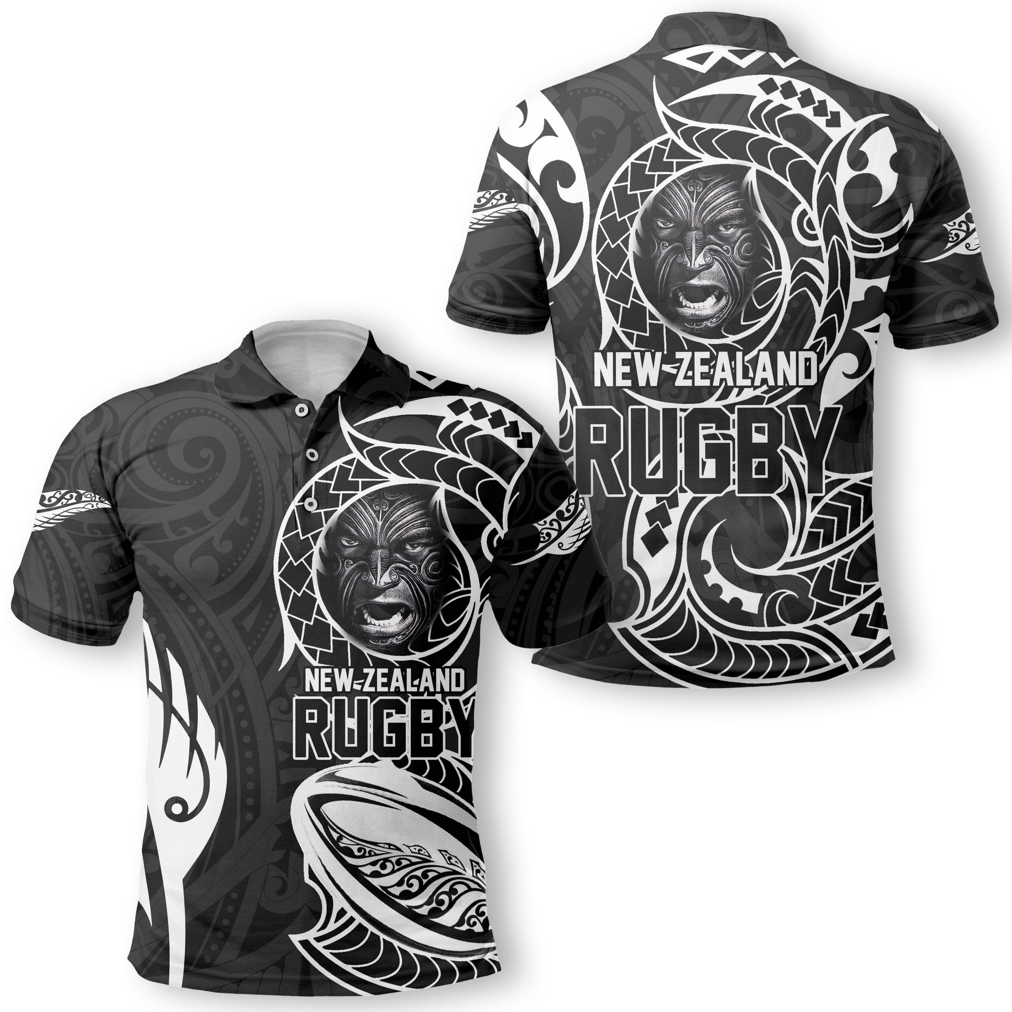 New Zealand Polo Shirt Maori Rugby Warrior Style Black - Polynesian Pride