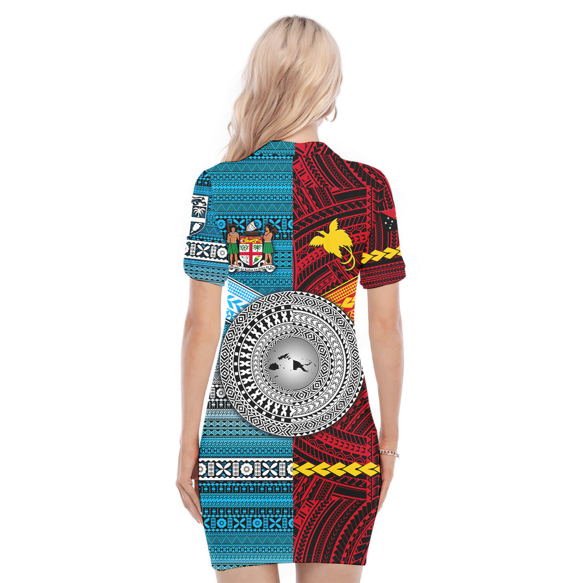 Papua New Guinea Polynesian And Fiji Tapa Together Polo Dress - Bright Color LT8 - Polynesian Pride