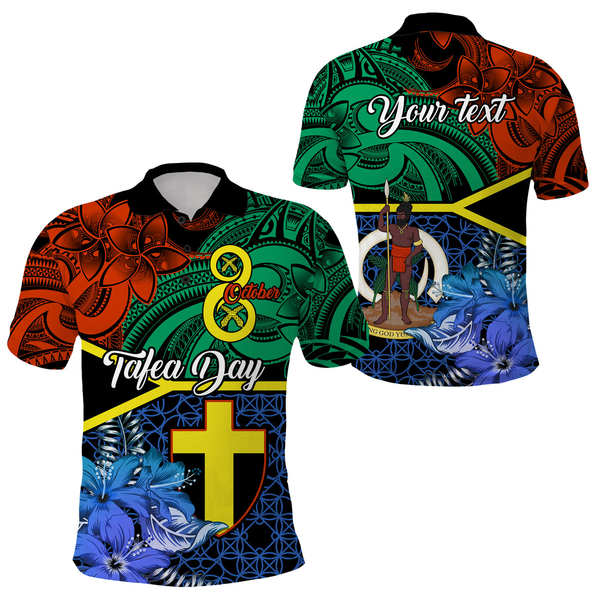 Personalised Vanuatu Tafea Day Polo Shirt with Sand Drawing Black - Polynesian Pride