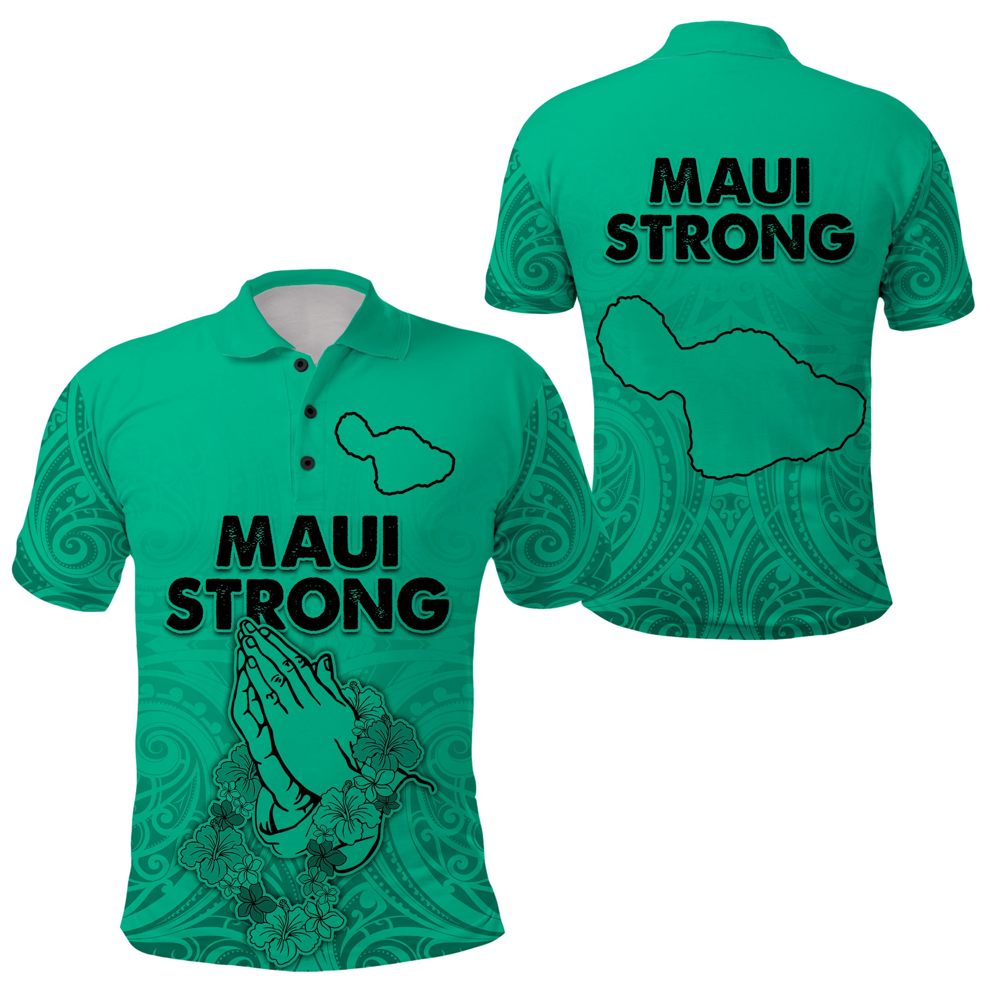 Hawaii Strong Maui Wildfire Polo Shirt No2 LT9 Green - Polynesian Pride