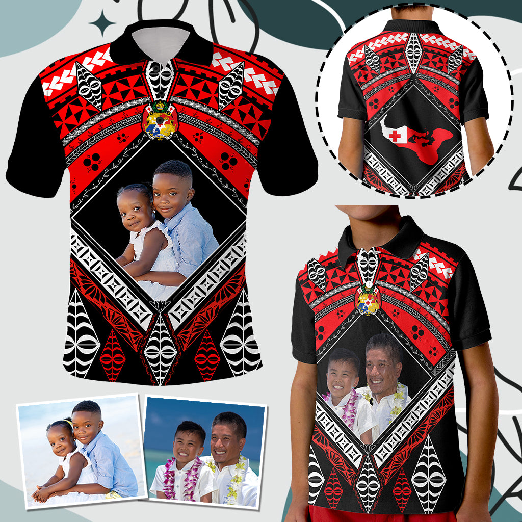 Custom Photo Tonga Polo Shirt Polynesian Pattern Mixed Ngatu Kupesi CTM09 Reggae - Polynesian Pride