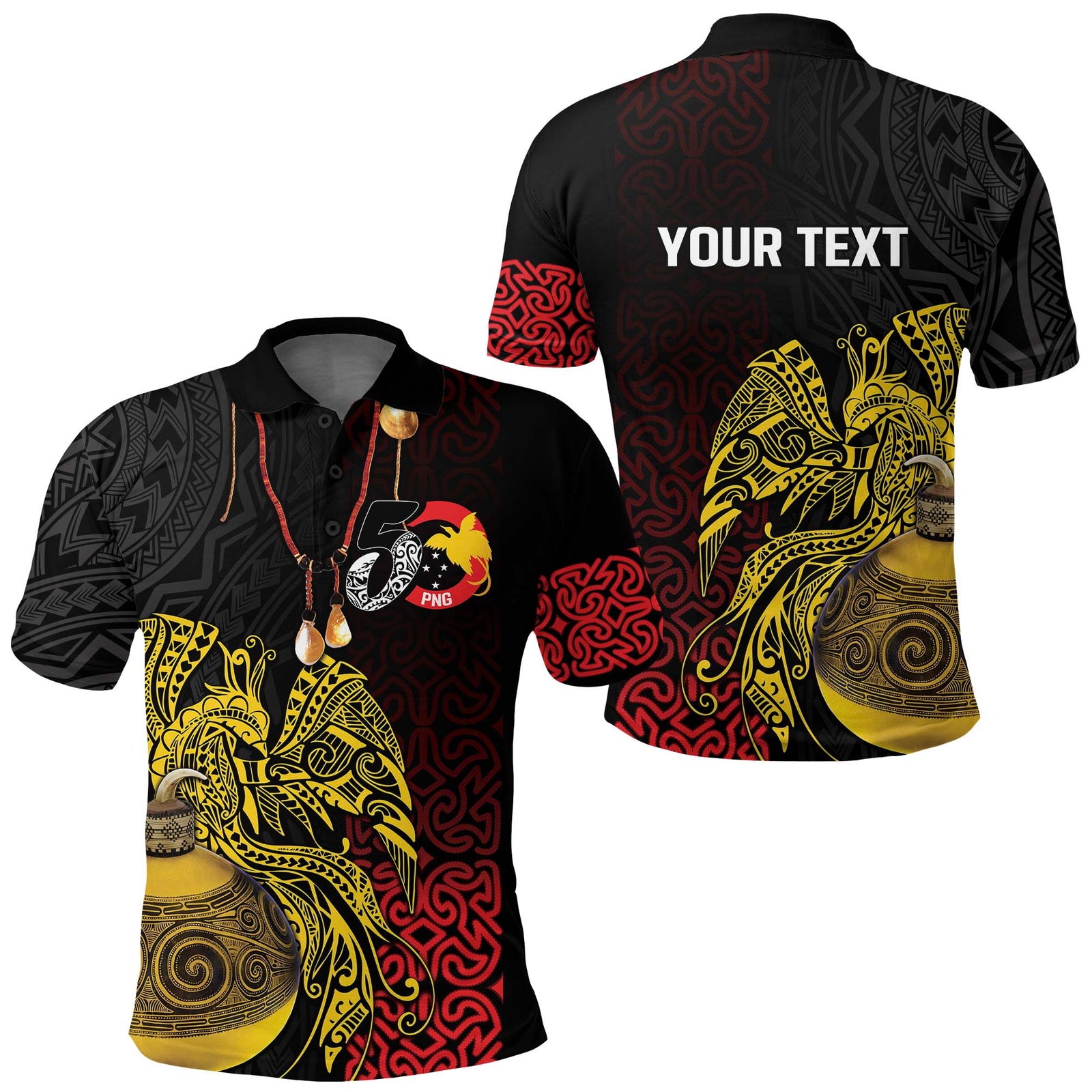 Personalized Papua New Guinea 50th Independence Anniversary Polo Shirt Oro Tapa Mix Lime Gourd LT7