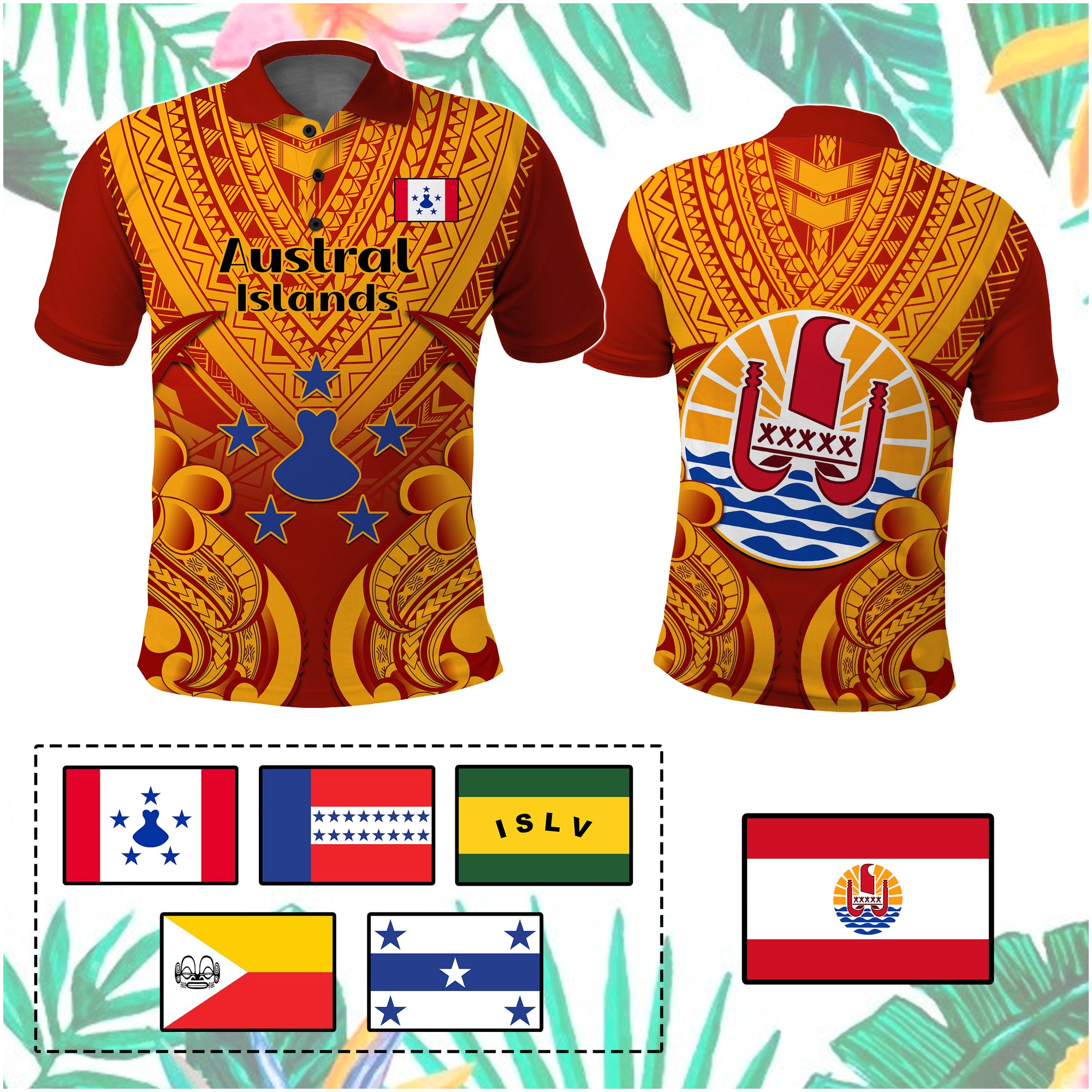 Custom French Polynesian Polo Shirt Five Groups Of Islands Flag Plumeria Polynesian Tribal CTM14 - Polynesian Pride