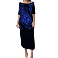 Polynesian Pride Guam With Polynesian Tribal Tattoo and Coat of Arms Puletasi Dress Blue Version LT9 - Polynesian Pride