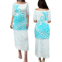 Polynesian Tribal Tattoo Retro Puletasi Dress Aqua Screen Color LT9 Long Dress Aqua - Polynesian Pride