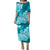 Polynesian Matching Couple Outfit Floral Tribal Puletasi Dress and Hawaiian Shirt Teal LT9 - Polynesian Pride