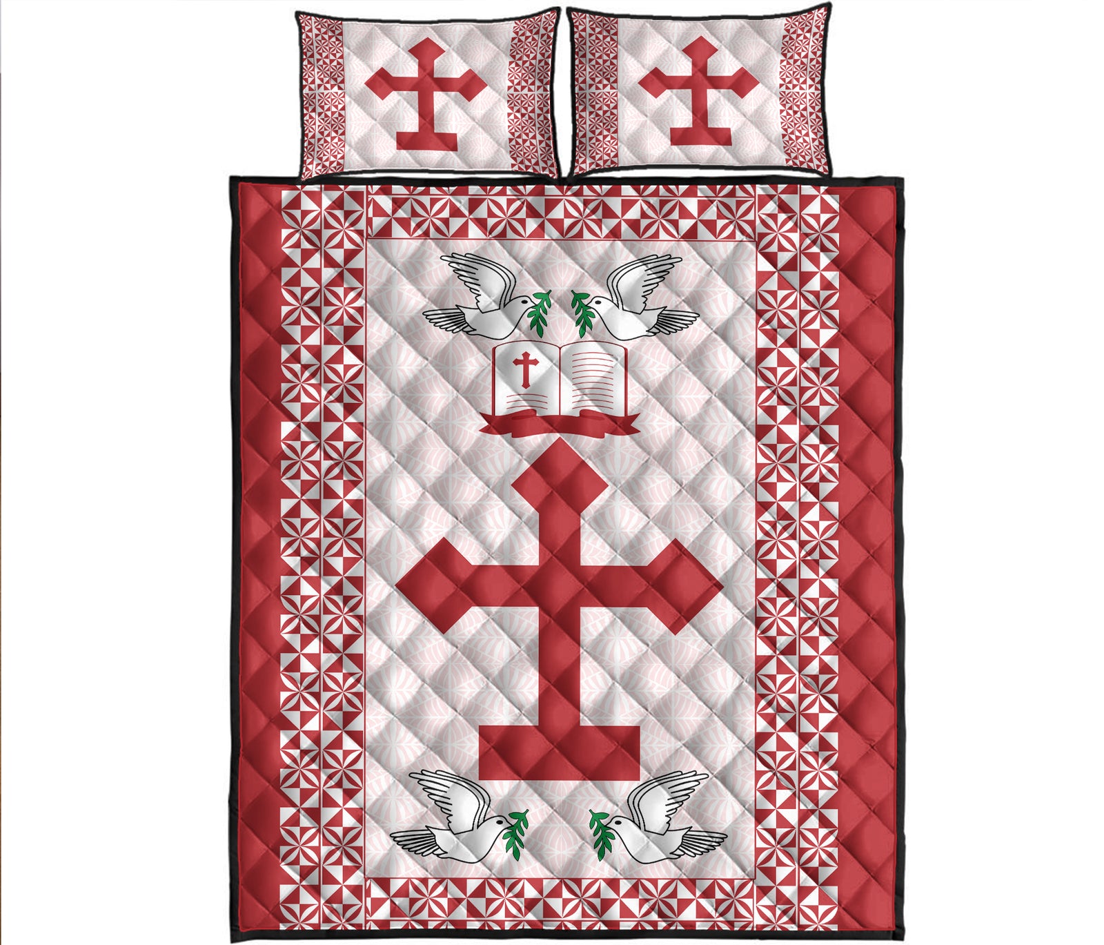 Tonga Quilt Bed Set Be Unique Cross Red Style LT9 Red - Polynesian Pride