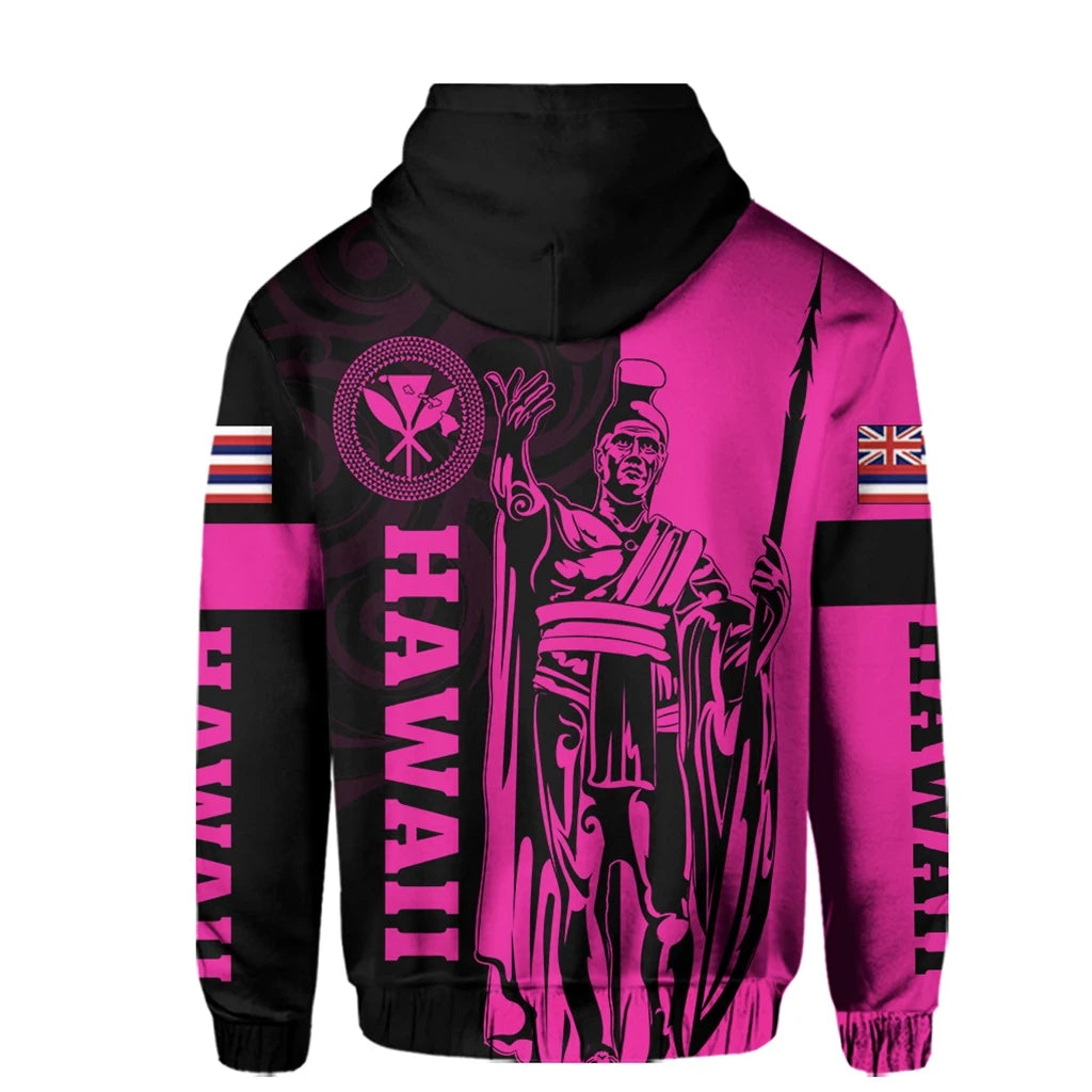 Polynesian Pride Hoodie Hawaii King Polynesian Hoodie Zip up Lawla Style Pink