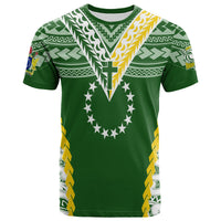 Custom Cook Islands Rugby Medallion of Stars T-Shirt - LT7 Green - Polynesian Pride